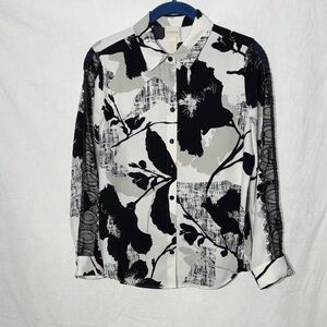 Chico's Black and White Floral Button Down Shirt
